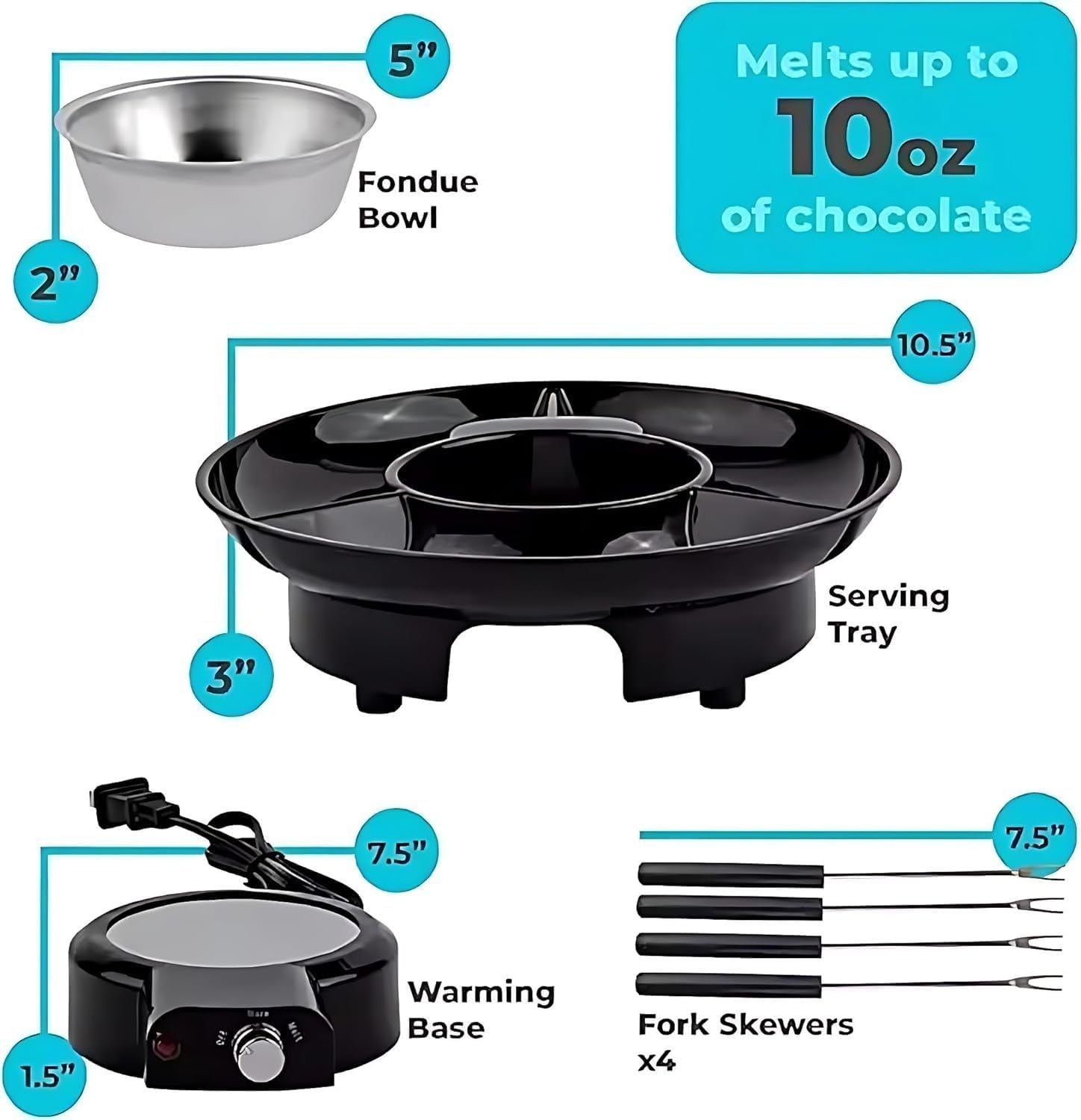 Electric Chocolate Fondue Pot Cheese Melting Set Forks 260ml