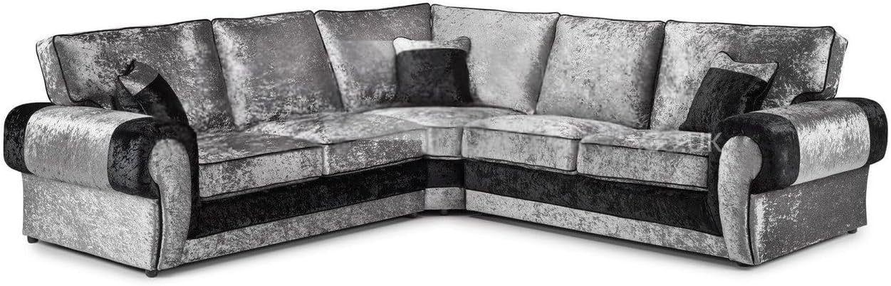 Luxury Cream Crushed Velvet 5-Seater Corner Sofa – Soft, Durable & Stylish