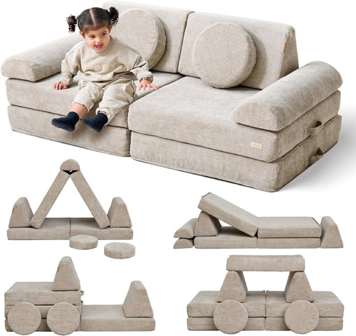 Modular Kids Play Sofa 10 Piece Corduroy Couch Toddler Sofa Bed Mushroom