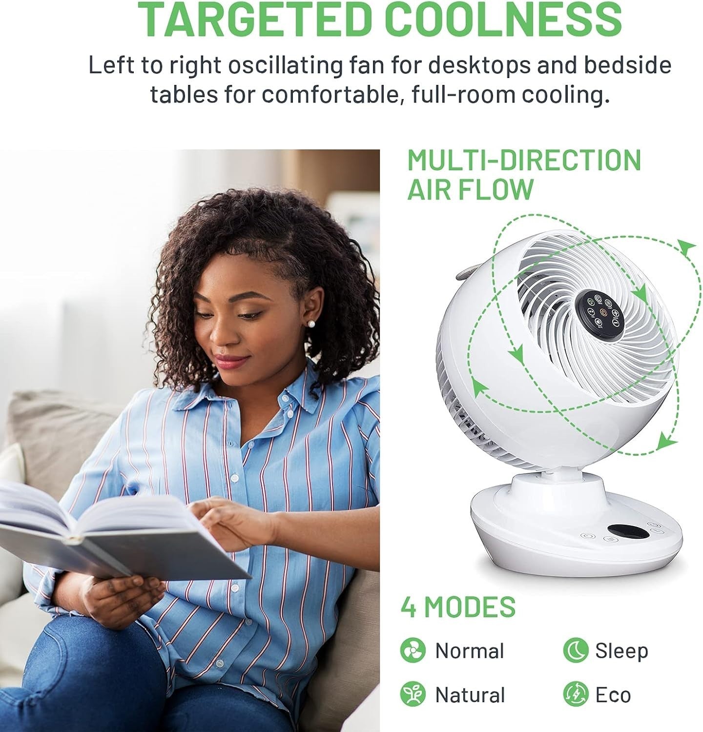 Silent 12-Speed Air Circulator Fan Remote Control Oscillating Desk Cooling White