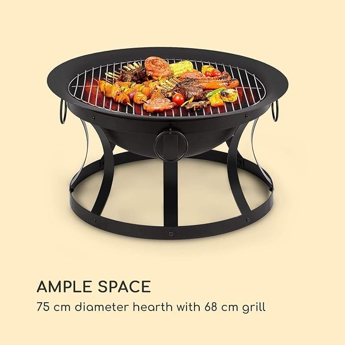 Large Outdoor Fire Pit Bowl with Grill & Spark Guard – 73cm Garden Heater BBQ