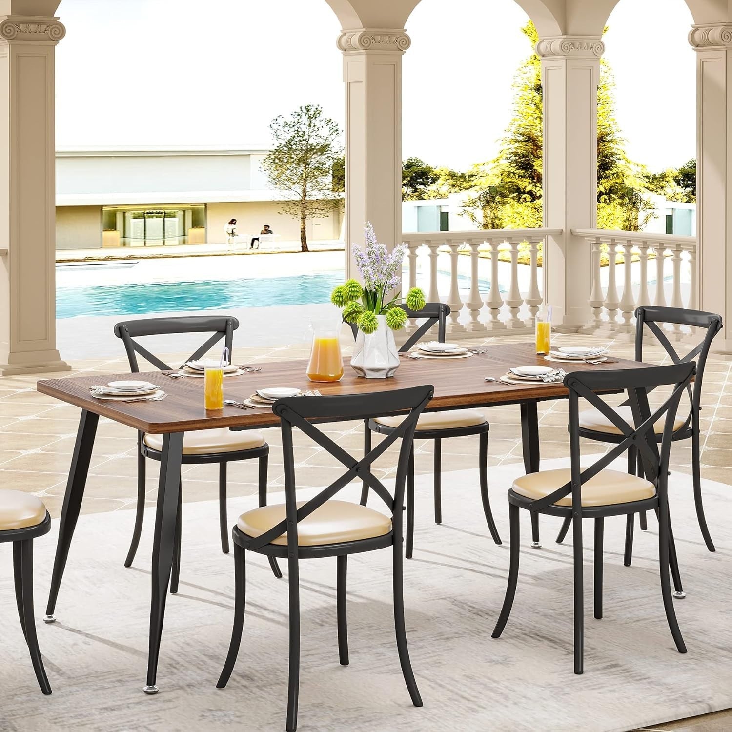 6-8 Seater Industrial Dining Table Metal Legs Wood Effect 180cm Modern