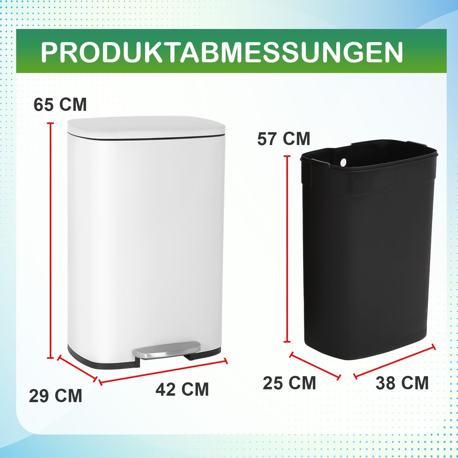 50L Stainless Steel Kitchen Bin Step On Lid Soft Close White