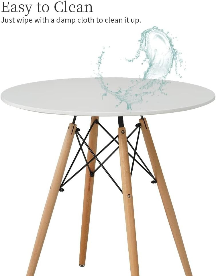 Modern Round Dining Table & 2 Patchwork Chairs Set | Solid Wood Legs