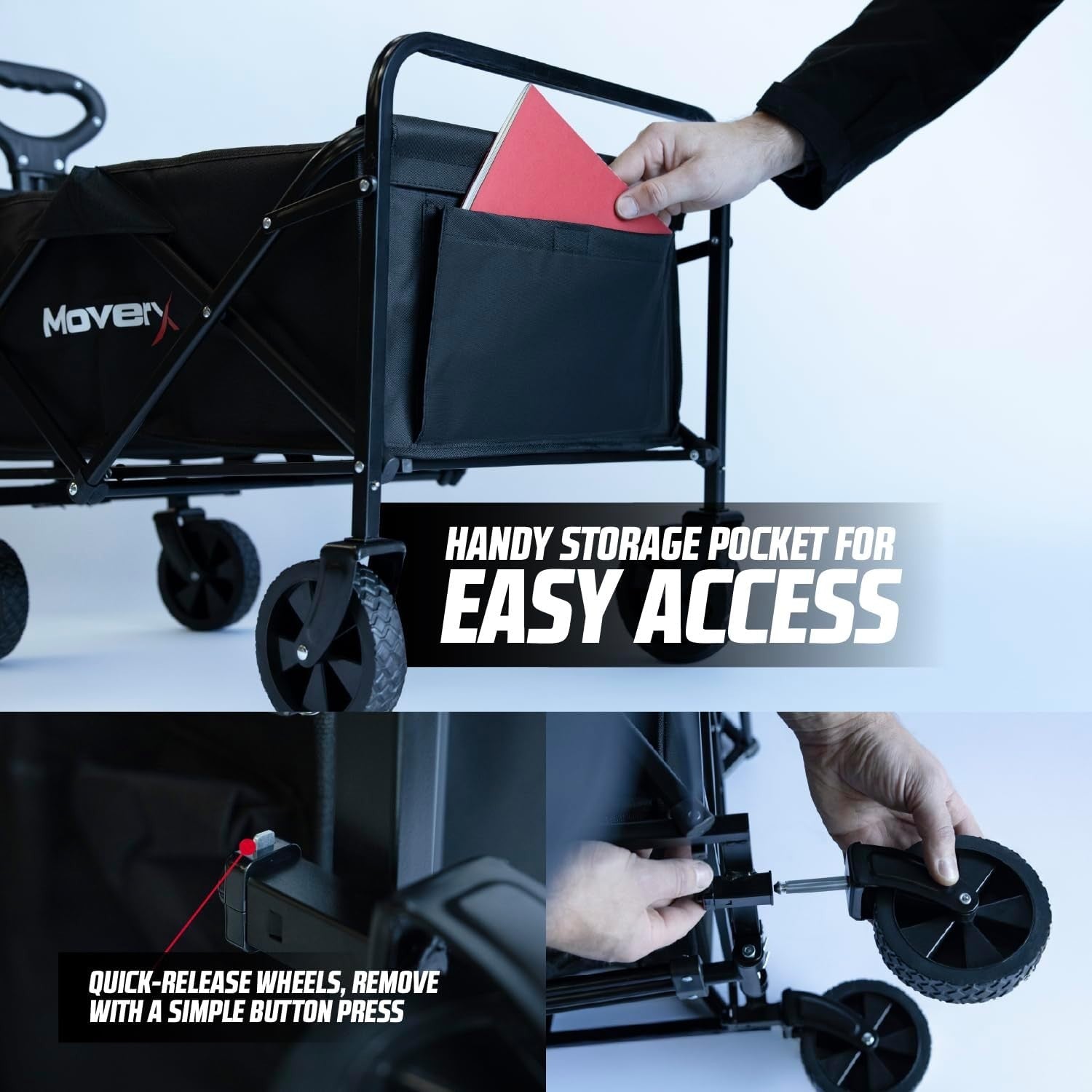 Black 70L Folding Camping Wagon Lightweight Festival Trolley Adjustable Handle