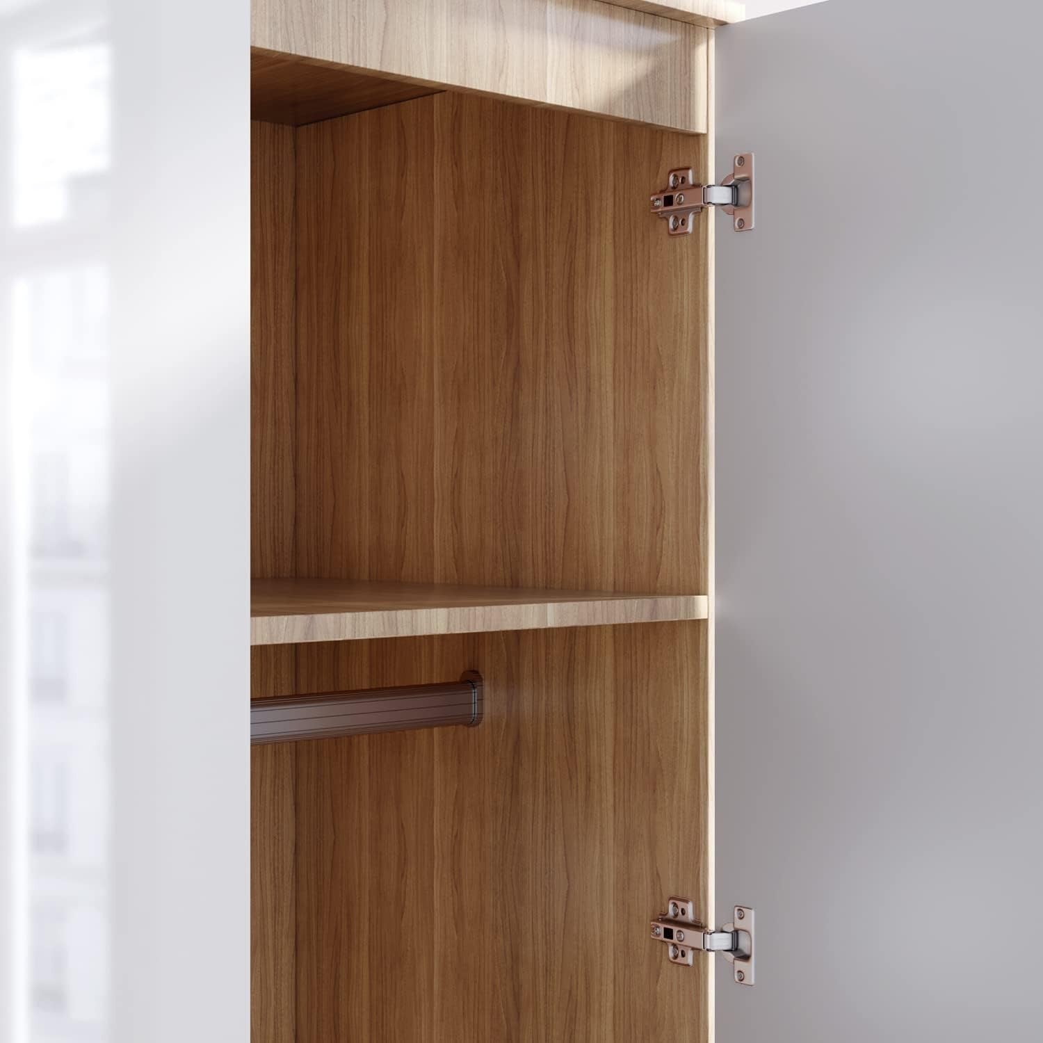 2 Door Mirrored Wardrobe High Gloss White Oak Bedroom Storage Unit