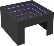 Black LED Coffee Table with Infinity Mirror RGB Lights | Modern Glass Top 70x50x