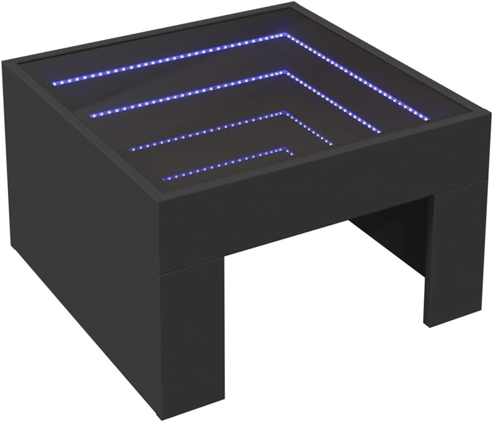 Black LED Coffee Table with Infinity Mirror RGB Lights | Modern Glass Top 70x50x