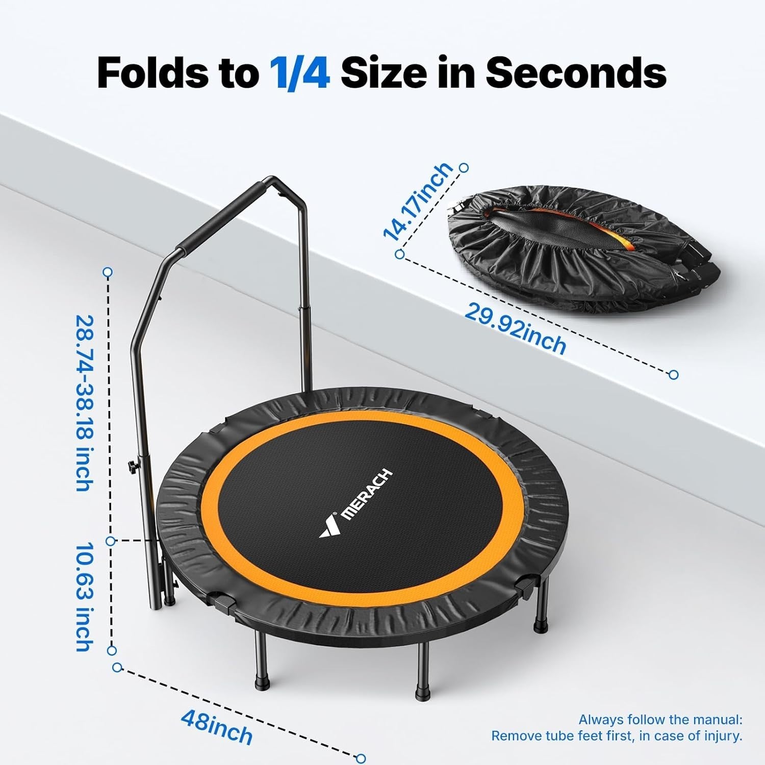 48” Foldable Fitness Rebounder Trampoline Quiet Indoor Exercise 330lb