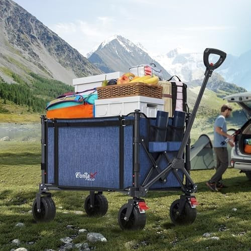 120L Folding Beach Trolley Wagon 100KG Heavy Duty Camping Cart Blue