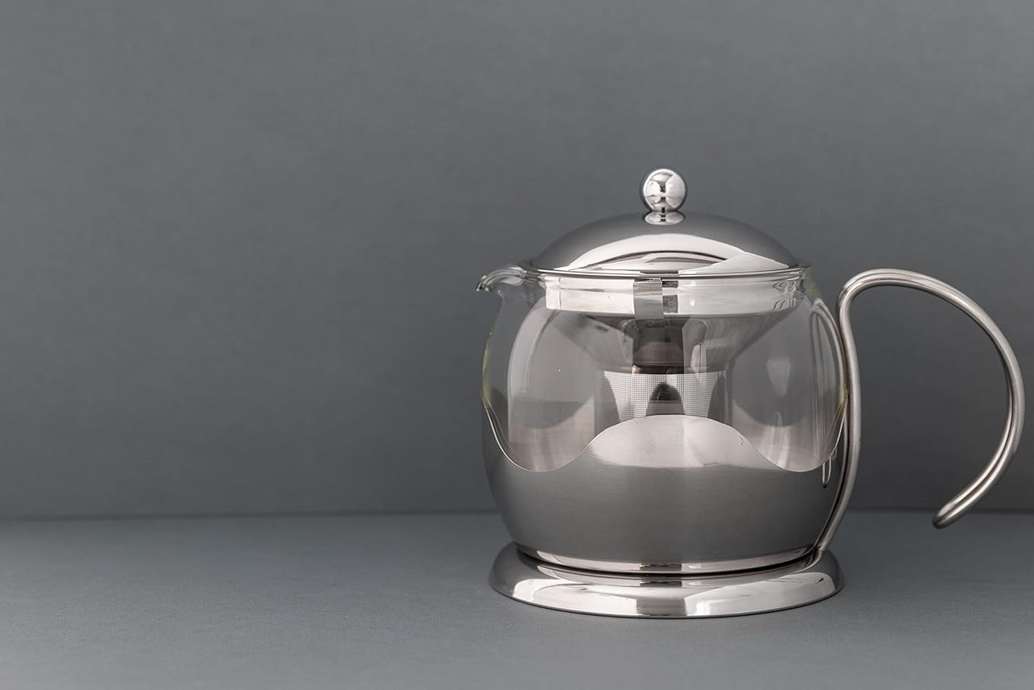 Glass Teapot 1L Loose Leaf Tea Pot with Infuser Borosilicate Silver