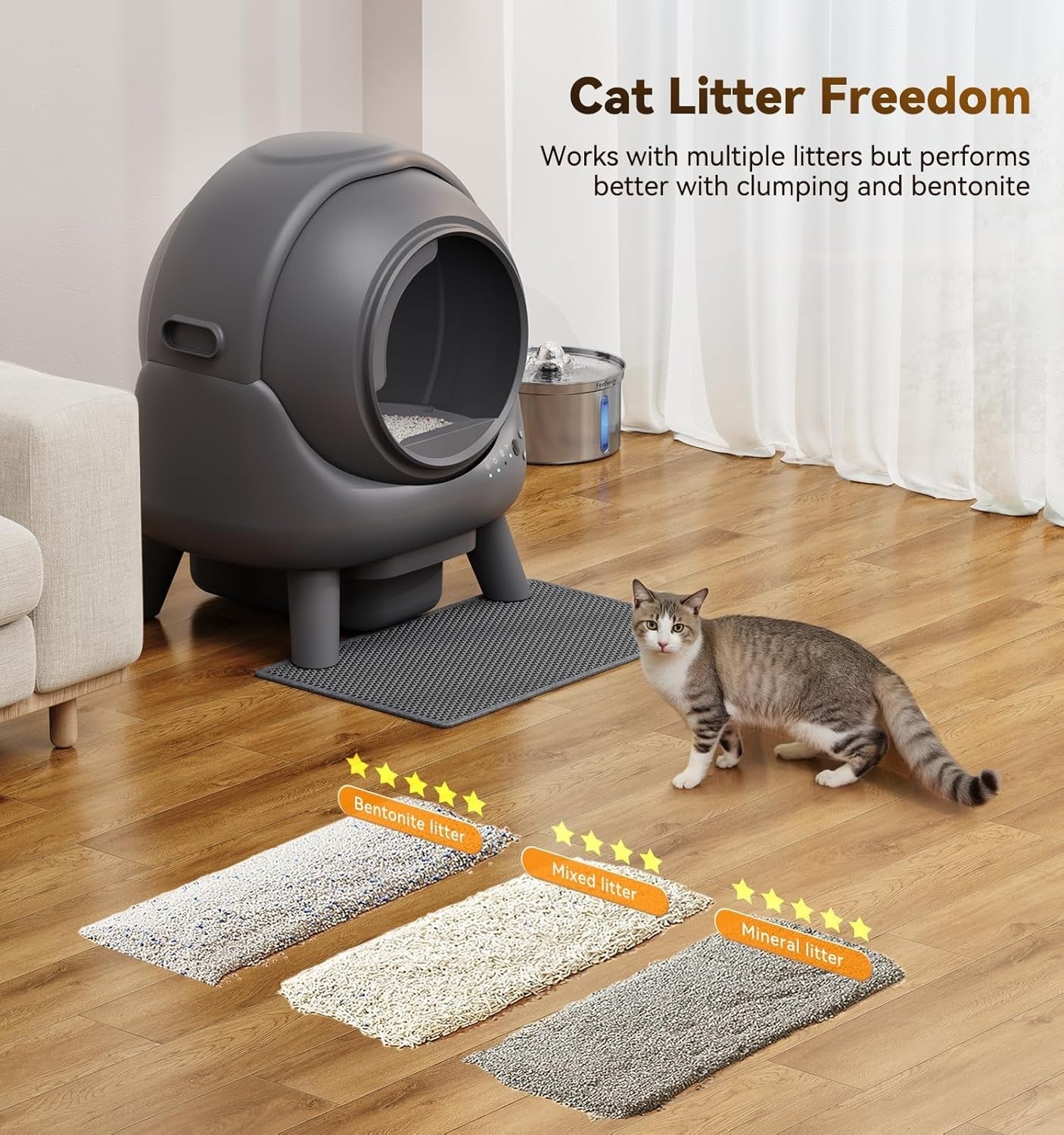 65L Self Cleaning Cat Litter Box App Control Odor Control Multi Cat