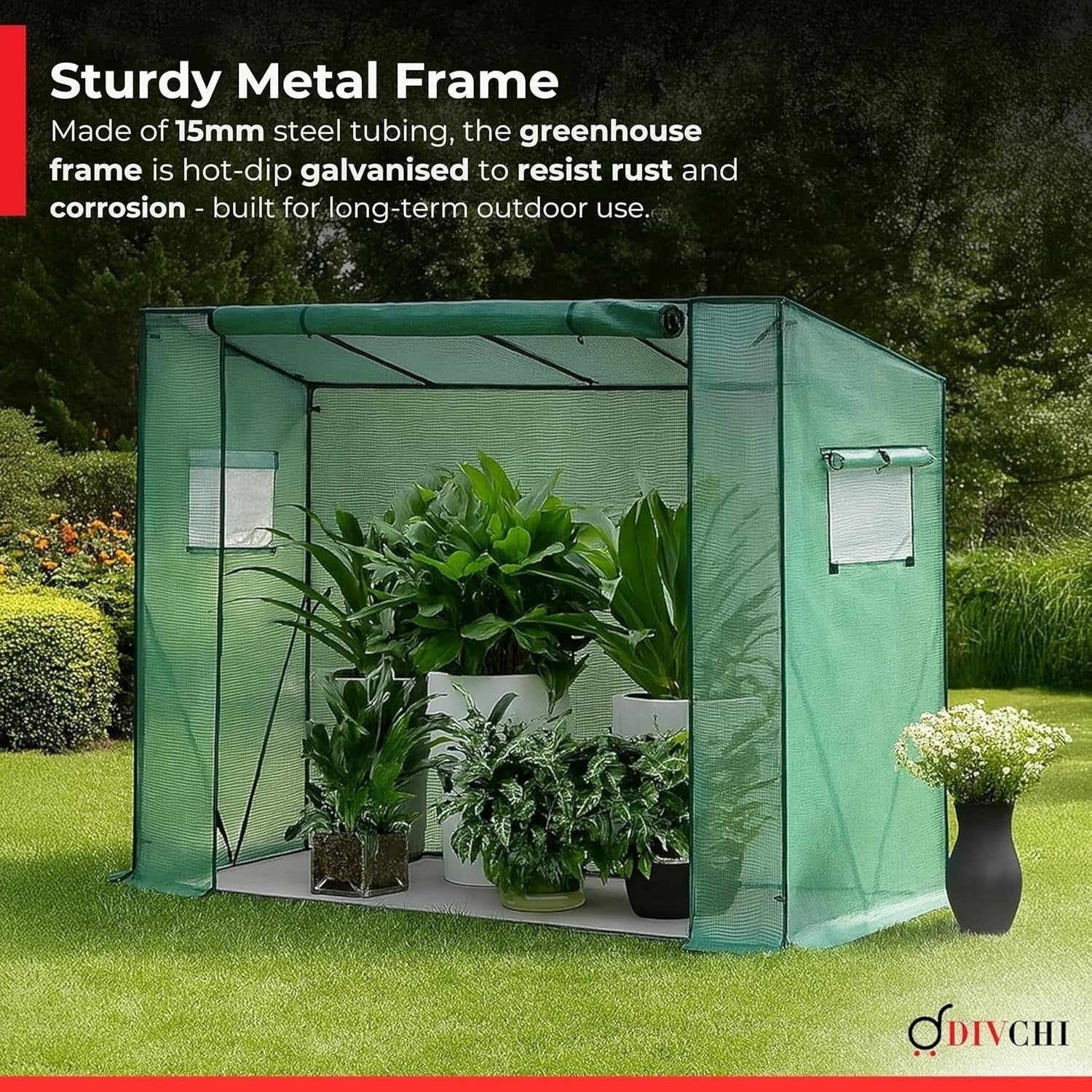 Walk-In Garden Greenhouse Tent with UV Cover Steel Frame & Zip Door 200x169cm
