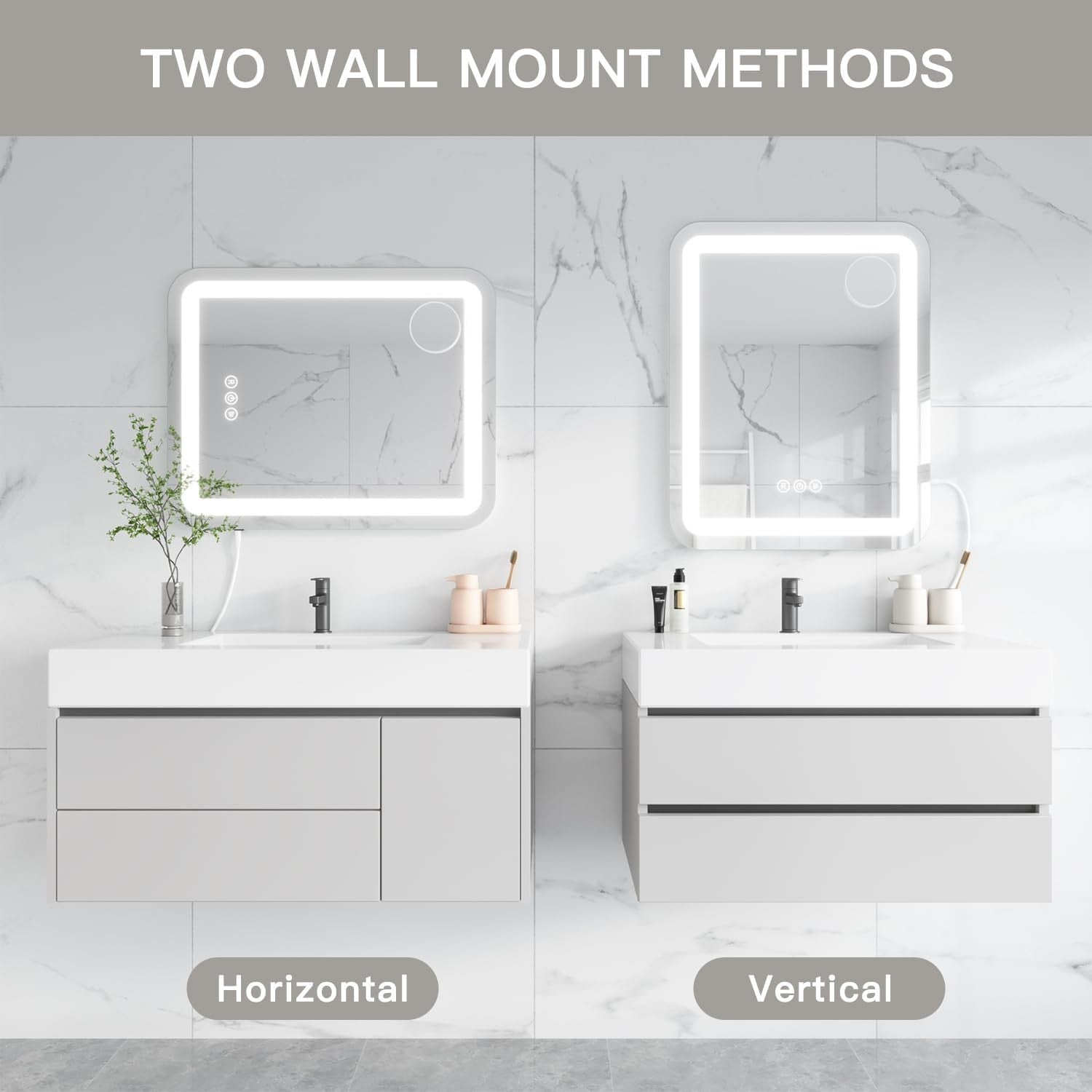 LED Vanity Mirror 50x40cm Wall/Tabletop Light Dimmable Touch 5X Magnifier