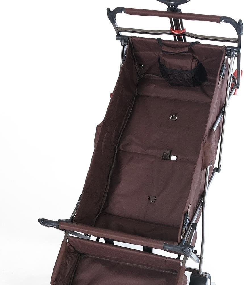 Brown Kids Folding Wagon Push Pull Stroller Cart w/ Canopy & Storage Bag