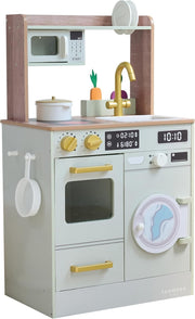Wooden Kids Play Kitchen Green Mini Garden Washing Machine Toy Set