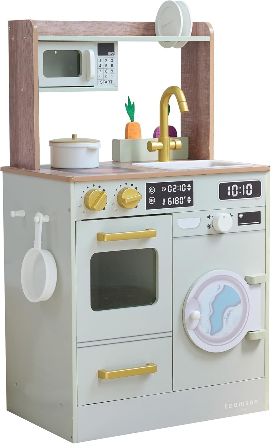 Wooden Kids Play Kitchen Green Mini Garden Washing Machine Toy Set