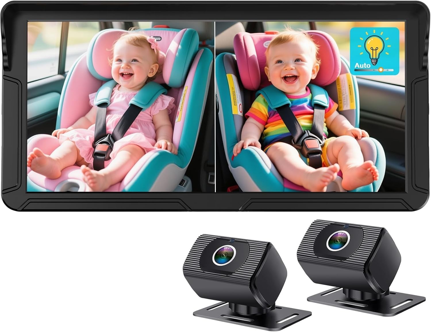 Dual Baby Car Camera 6.9" HD Split Screen Night Vision Rear Seat Monitor