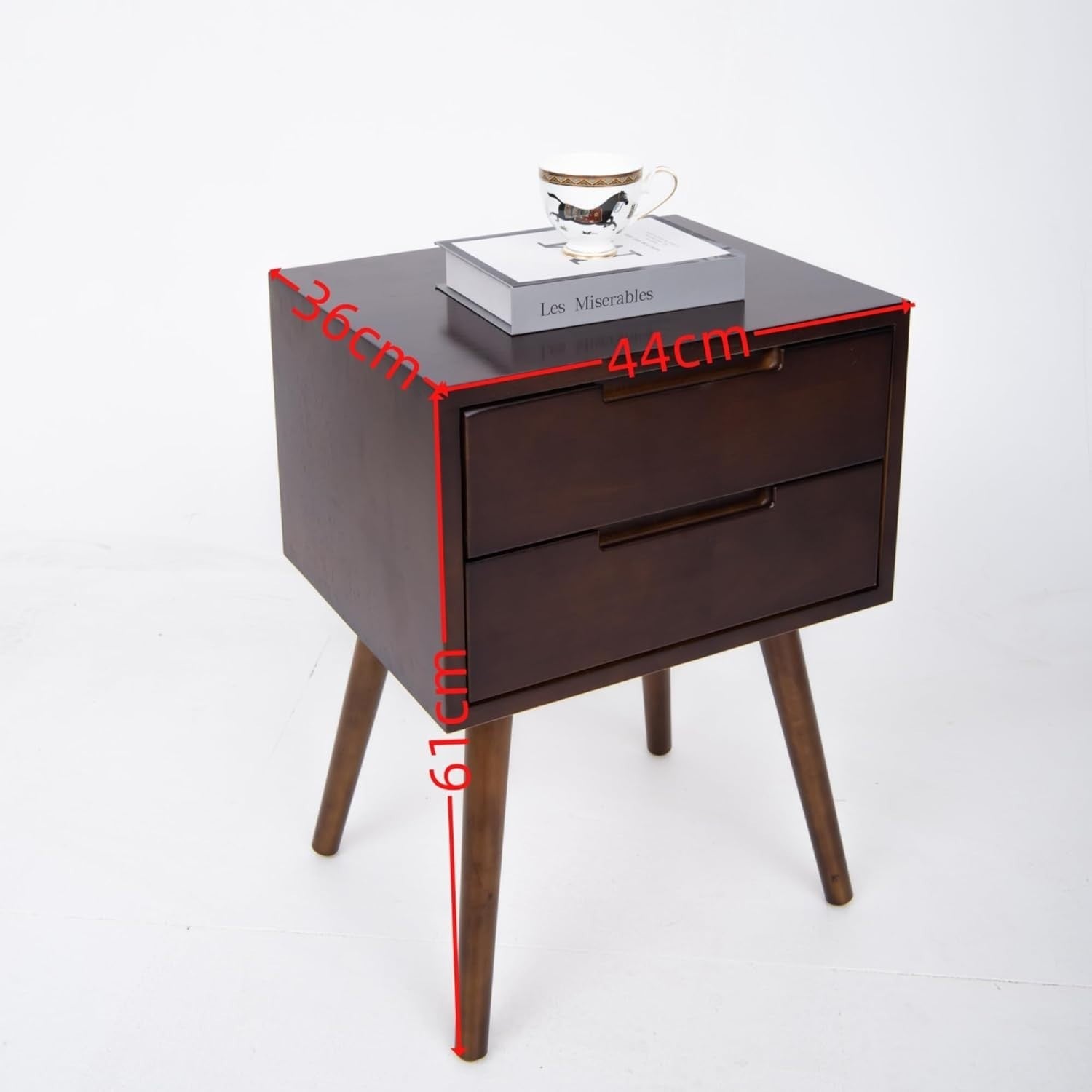Modern Walnut Bedside Table with 2 Drawers Wooden Nightstand Bedroom Storage