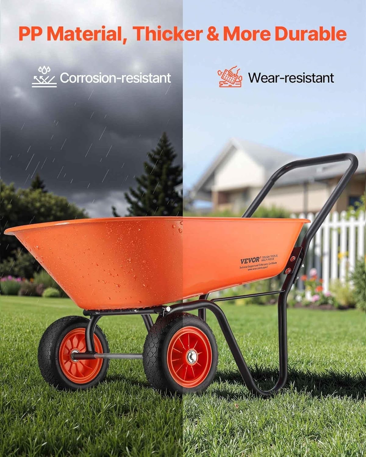 85L 2-Wheel Garden Wheelbarrow & Orange Heavy Duty Cart w/ 397lb Capacity