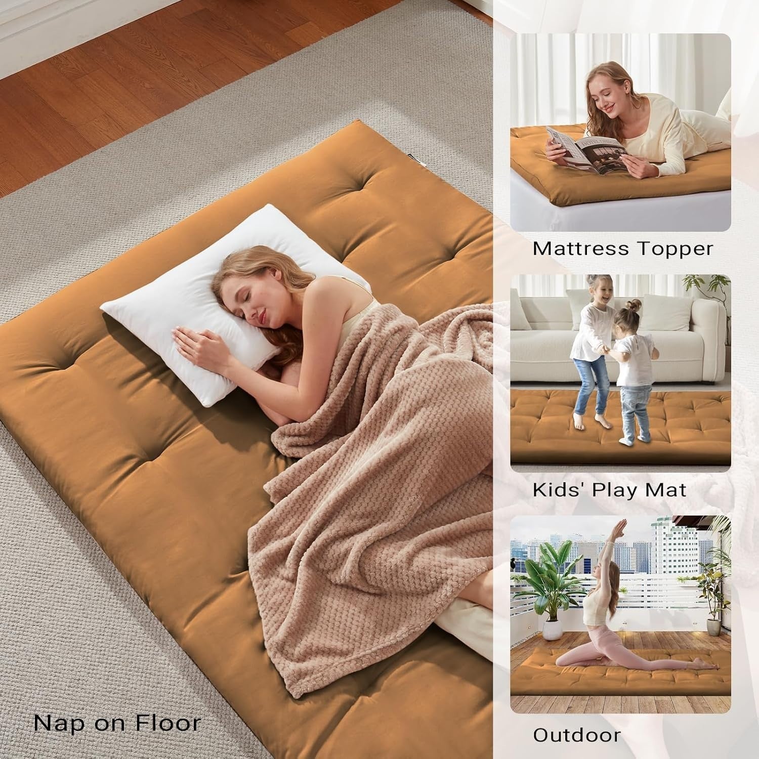 Brown Queen Futon Mattress 2.5" Foam Foldable Tatami Floor Bed Mat