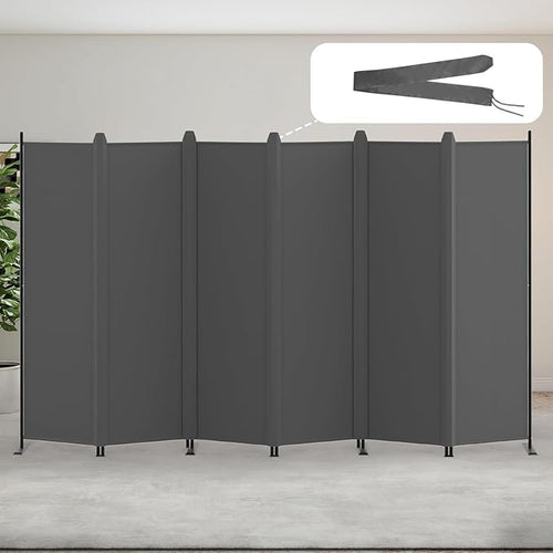 6-Panel Folding Room Divider 5.8ft Medium Grey Privacy Screen Partition Wall