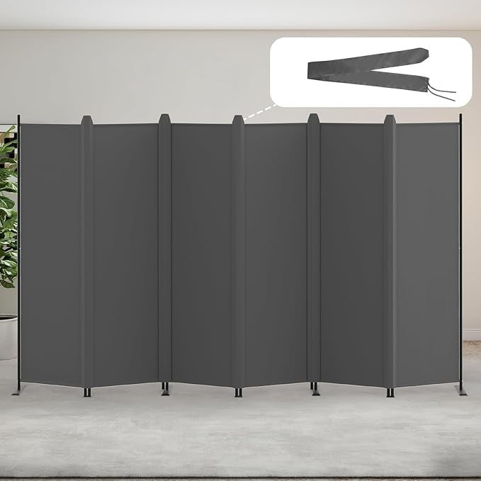 6-Panel Folding Room Divider 5.8ft Medium Grey Privacy Screen Partition Wall