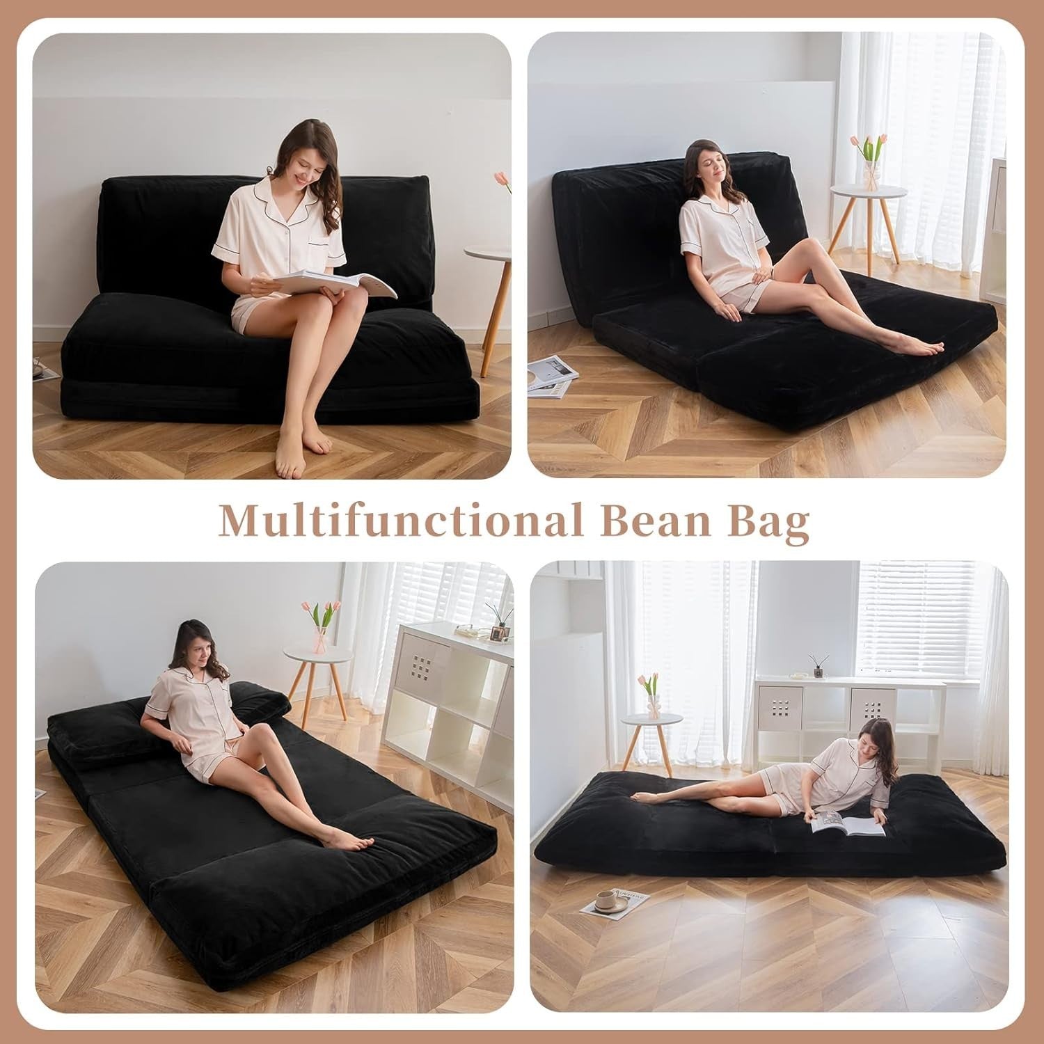 Charcoal 4 Fold Floor Sofa Bed Chair 75x240cm Plush Foam Washable Cover