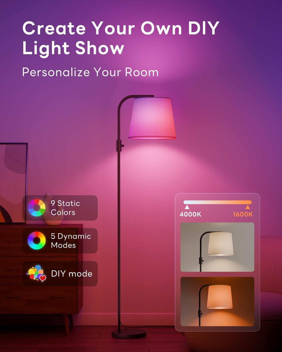 Arc LED Floor Lamp Dimmable RGB Colour Changing Remote Tall Reading Light