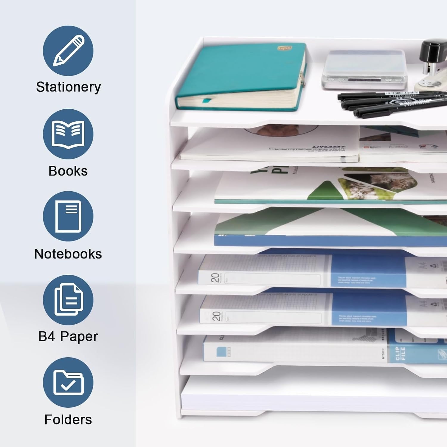 Large 8-Tier Desk Paper Organizer – Legal Size File Sorter & Mail Tray