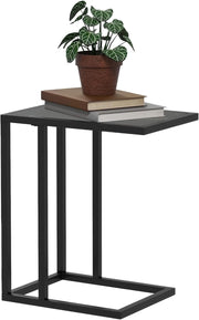 C Shape Side Table Black Marble | Slim Metal Frame Sofa Snack Coffee Stand