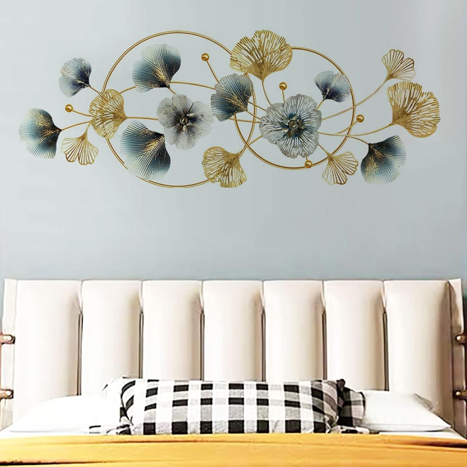 3D Gold Ginkgo Leaf Metal Wall Art 125x52cm Framed Decor