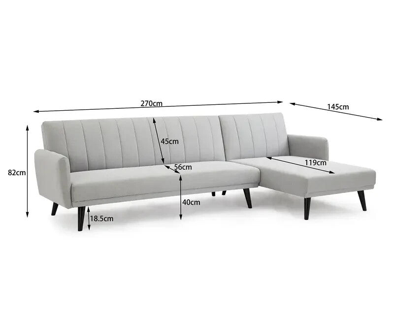 L Shape Sofa Bed Light Grey Fabric 3 Seater Clic Clac Modern Guest Couch