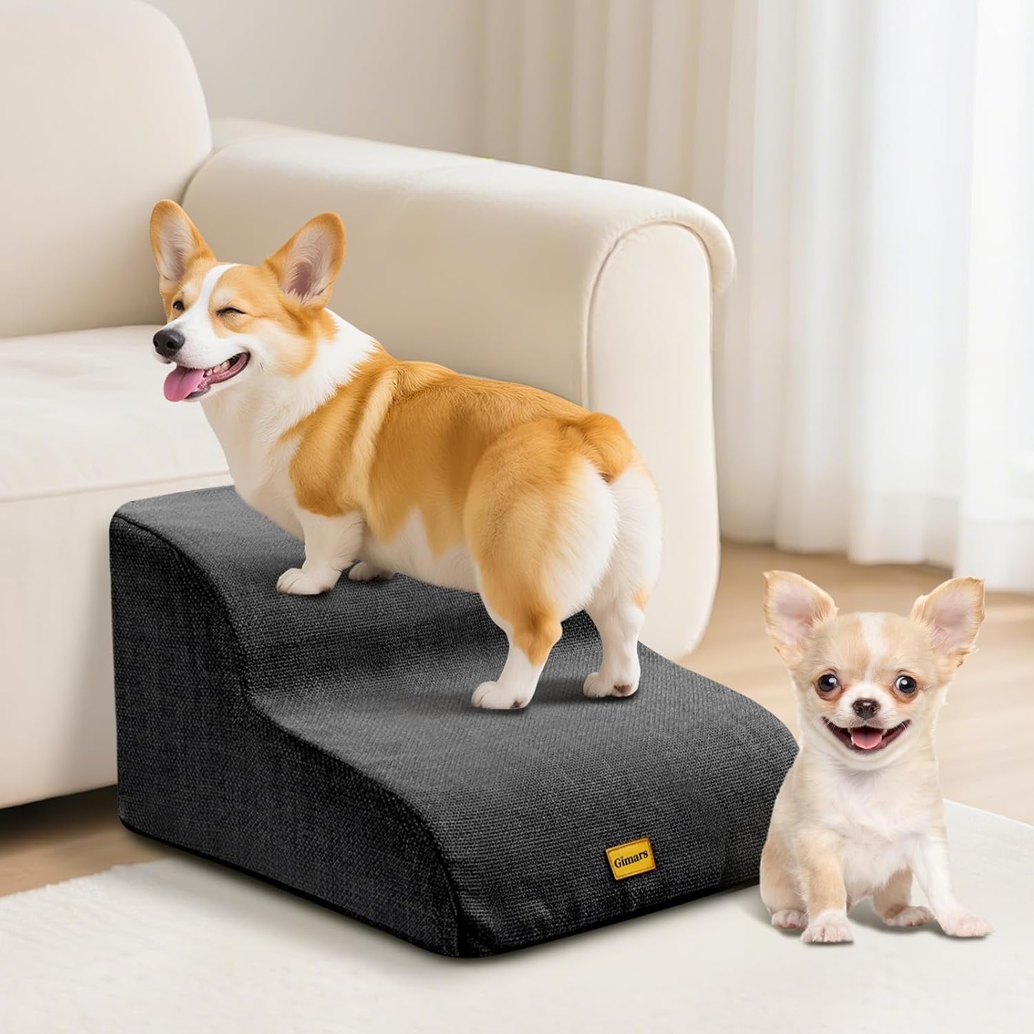 2 Step Dog Stairs Foam Pet Ramp for Low Sofa Slip Grey
