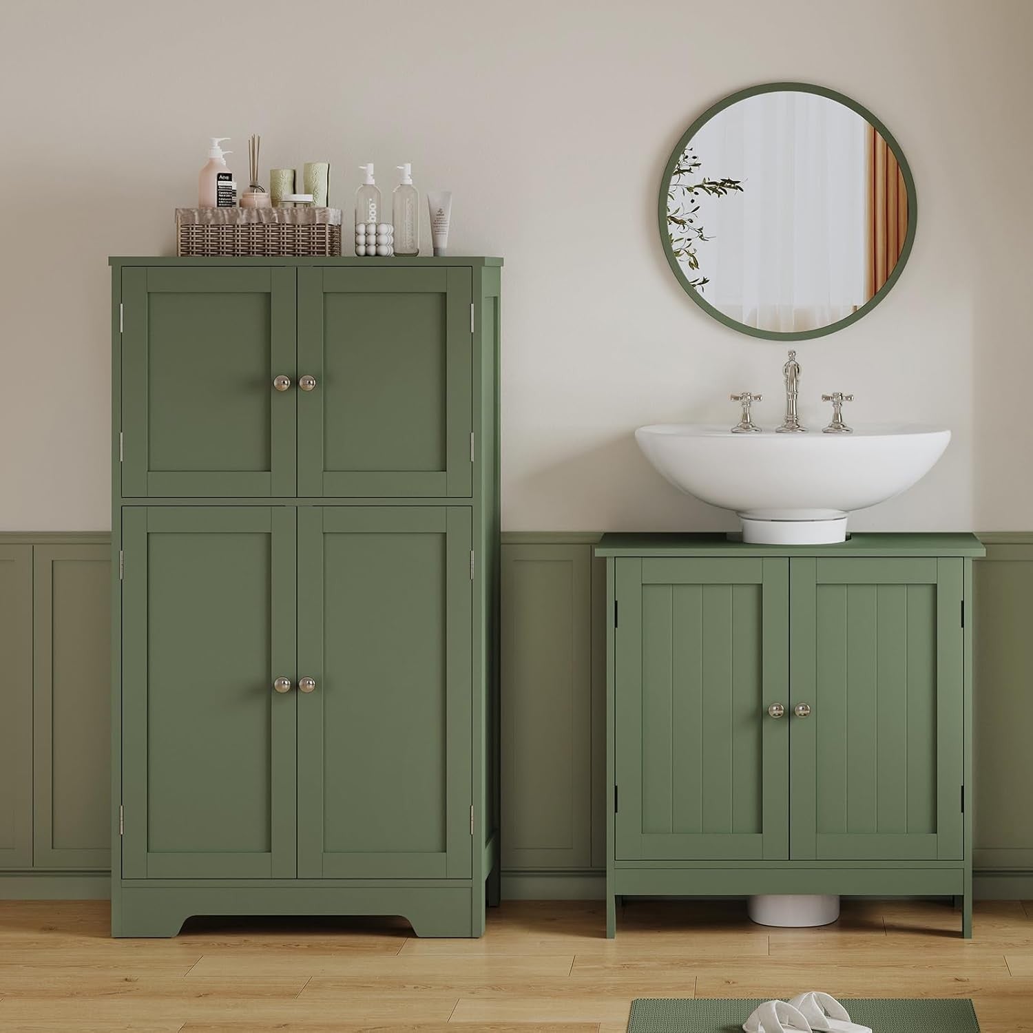 Forest Green Under Sink Cabinet – Bathroom Vanity Storage with 2 Doors & Shelf