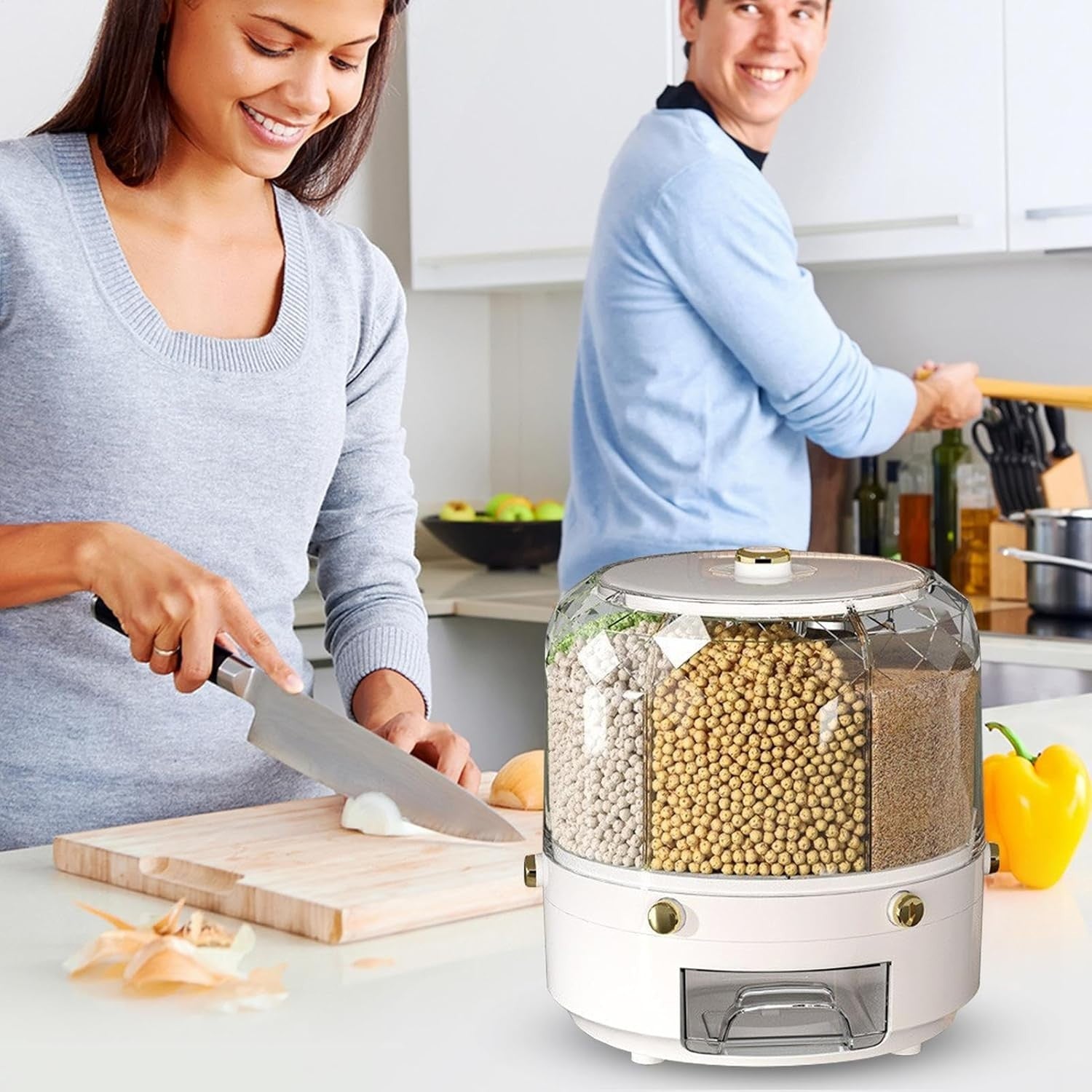Rotating 6 Grid Grain Dispenser 360° Countertop Rice Storage Box