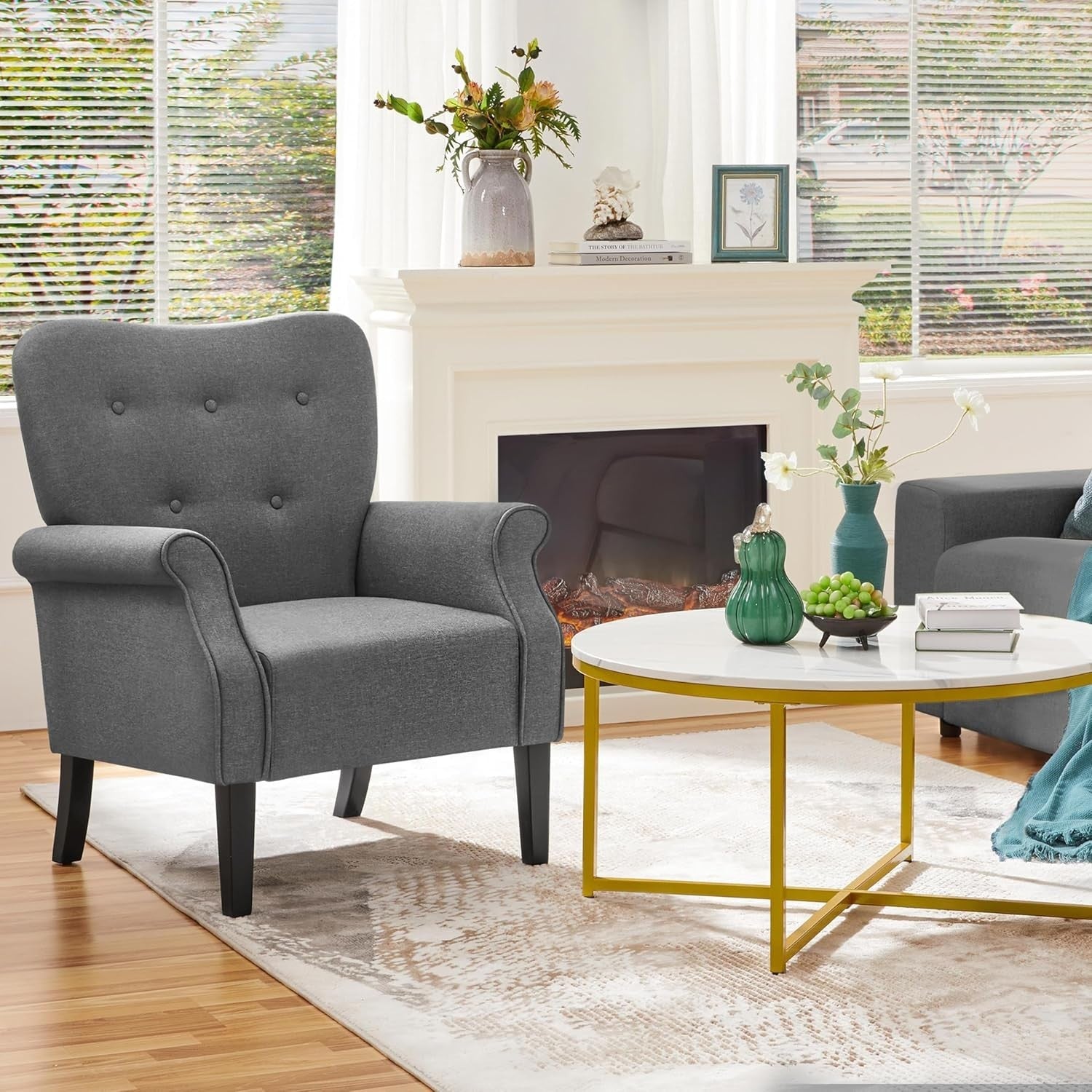 Dark Grey Modern Tub Chair Accent Armchair Padded High Back Living Room