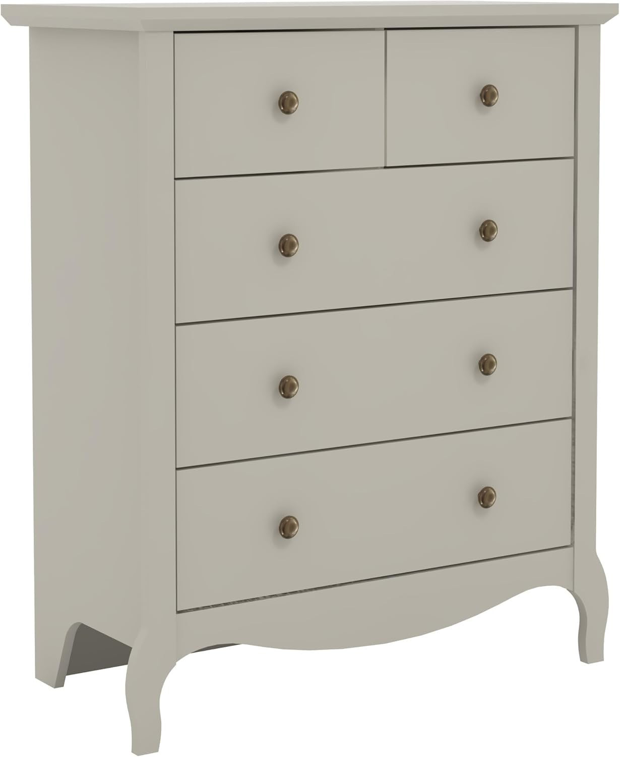 Grey 5 Drawer Chest Storage Cabinet for Bedroom Hallway Entryway