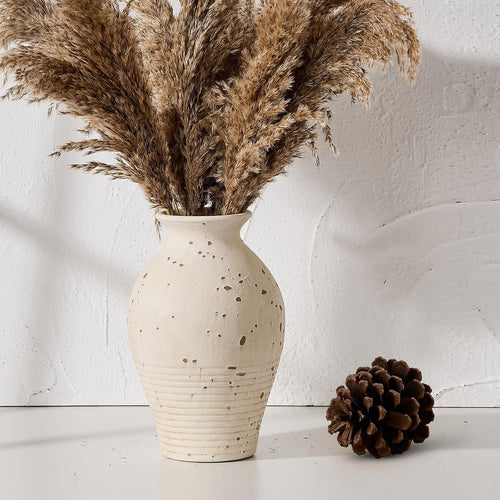 Ceramic Rustic Farmhouse Vase 9.2in Whitewashed Terracotta Home Décor
