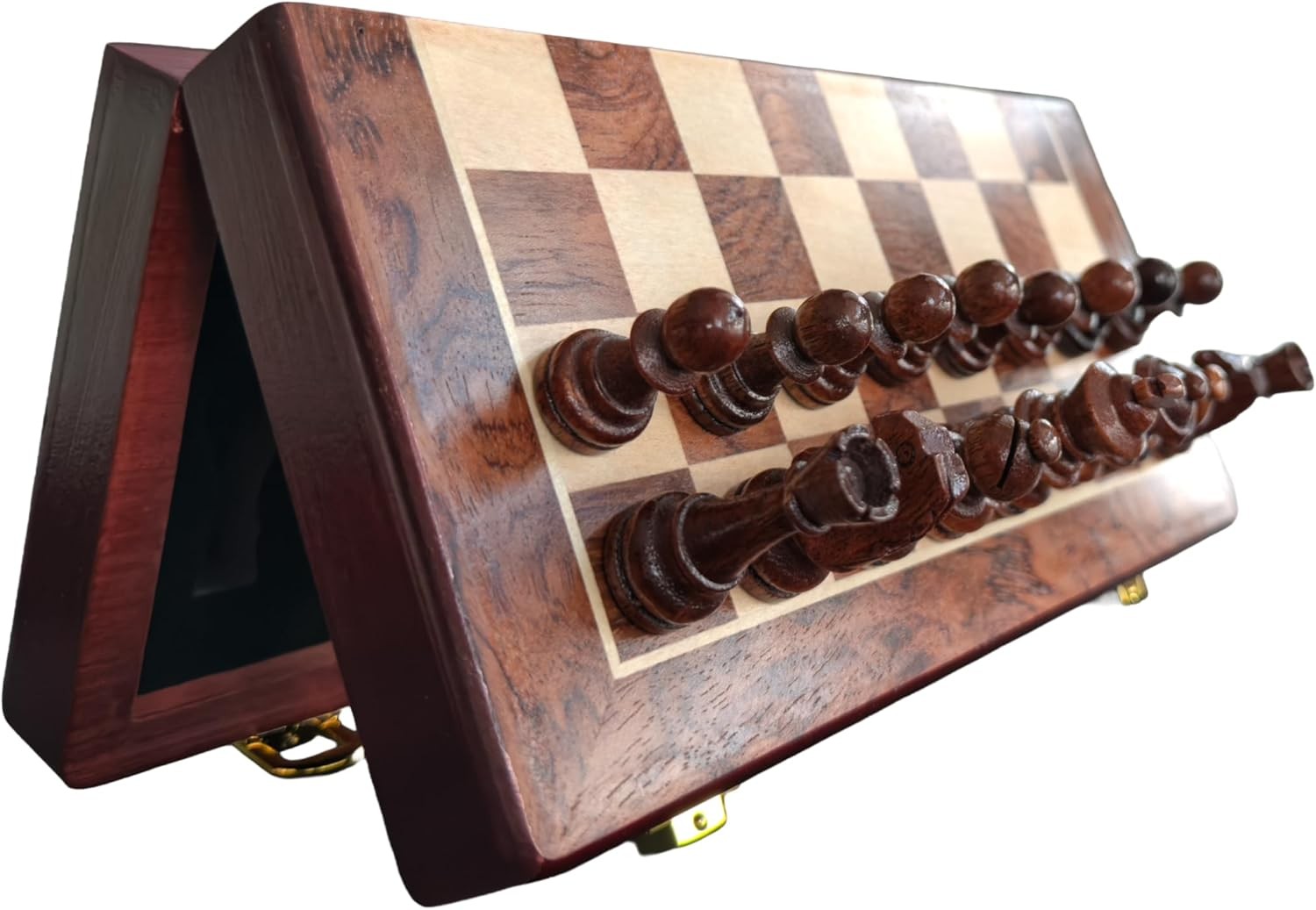 12" Magnetic Wooden Chess Set | Folding Travel Chess Board with Storage | Portab