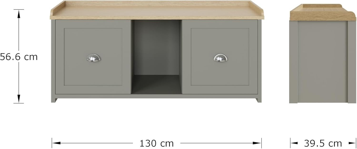 Grey 2-Door Shoe Storage Bench – Oak Entryway Seat & Hallway Organizer