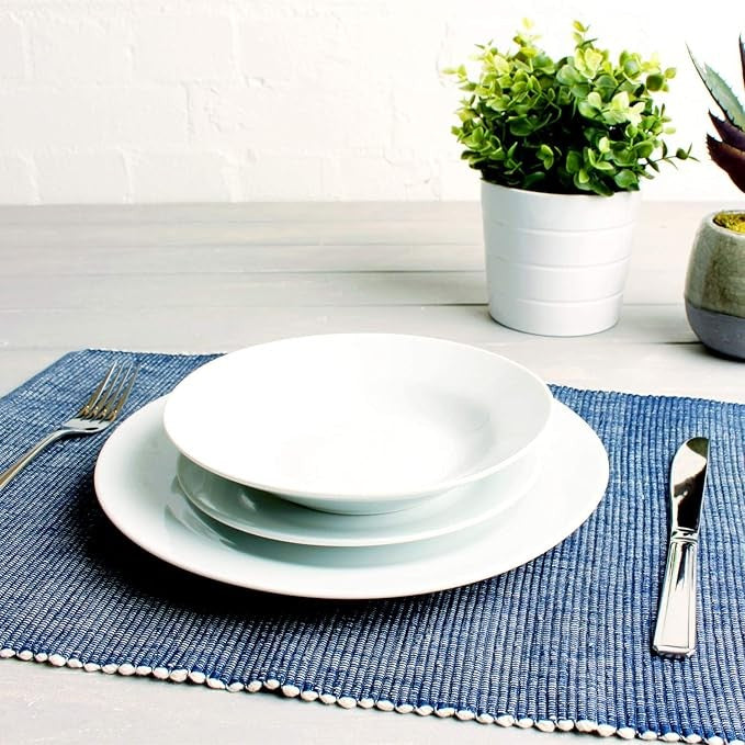 12 Piece White Porcelain Dinner Set for 4 Plates Bowls Microwave Safe