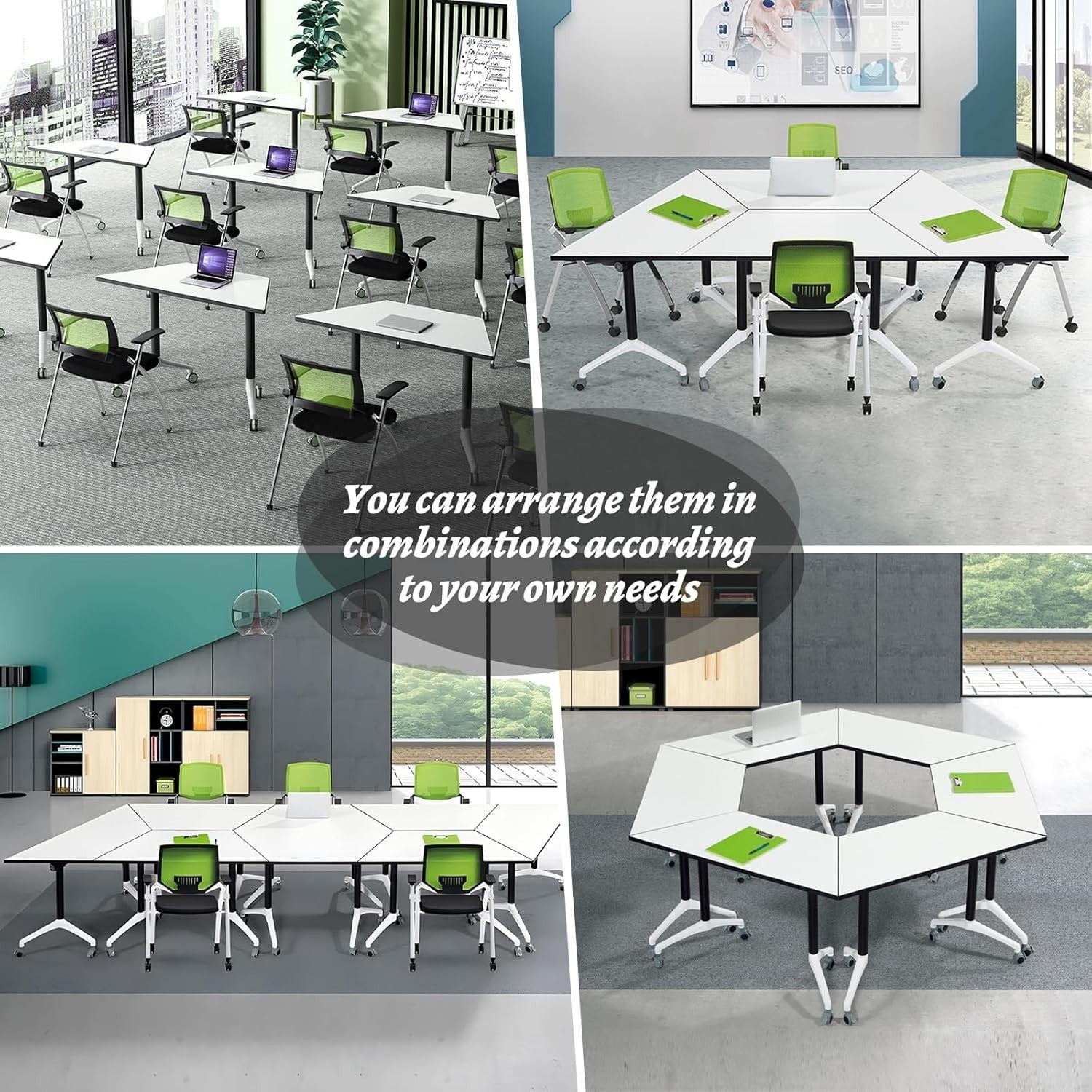 Flip-Top Folding Conference Table – Mobile Trapezoid Training Desk with Wheels