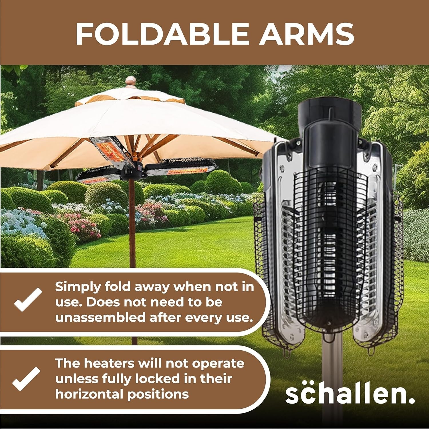 Outdoor Electric Parasol Heater 2000W Fast Heating Foldable Arms Patio Safe