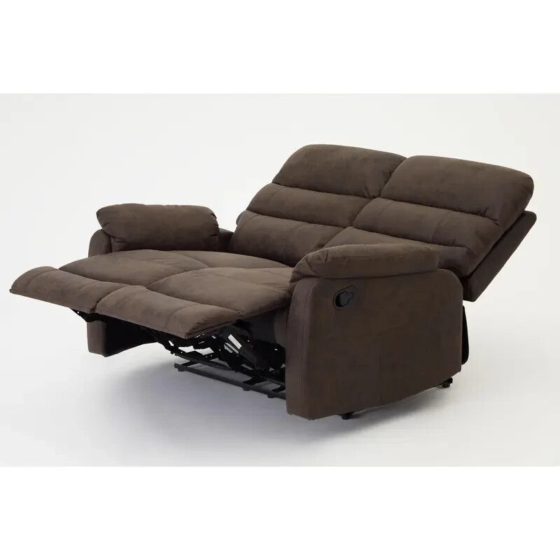 2 Seater Recliner Sofa Manual Air Leather Padded Brown Lounge Chair