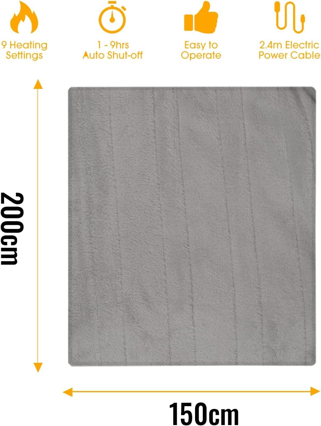 Extra Large Electric Heated Throw 200x150cm Fleece Blanket 9 Heat Timer