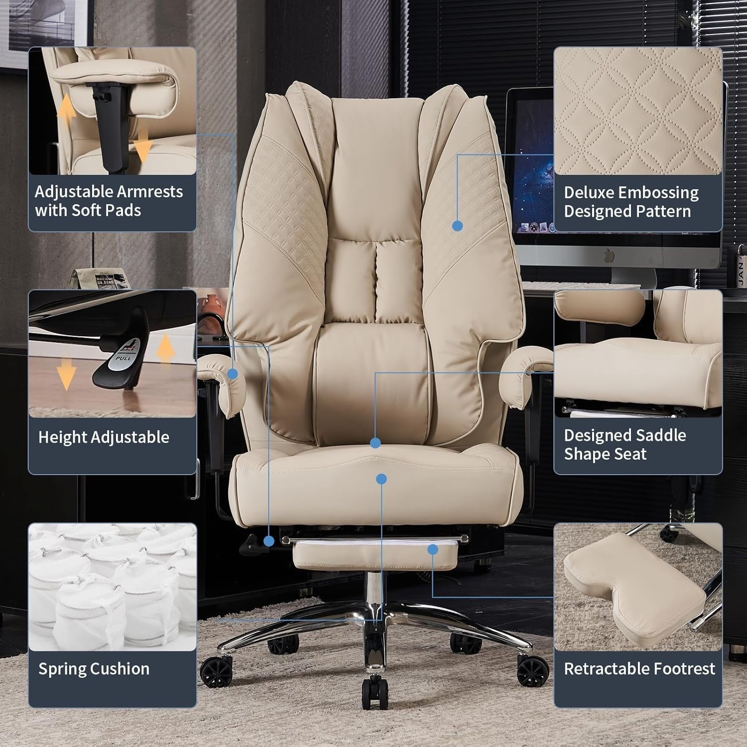 Oversized Office Chair Big & Tall Faux Leather Executive Desk Swivel 400 LBS