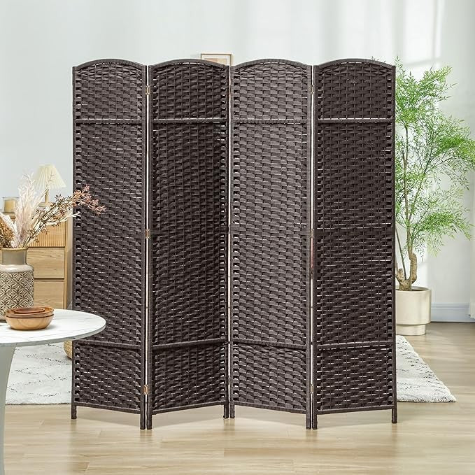 Brown 4 Panel Folding Room Divider – Freestanding Privacy Screen for Bedroom,