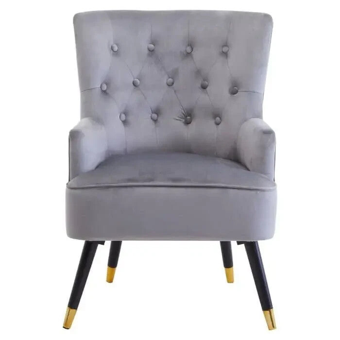 Grey Velvet Accent Chair Tufted Armchair Gold Legs Modern Lounge Seat