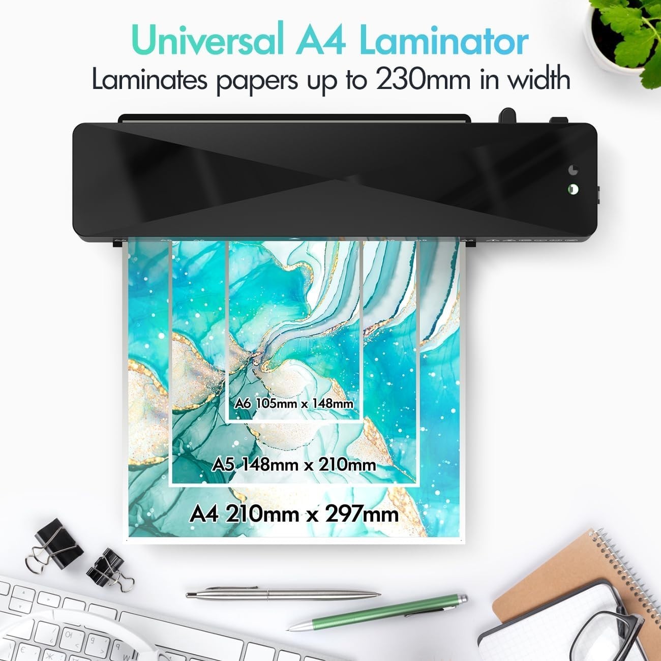 A4 Laminator Hot Cold Compact Anti Jam Fast Preheat + 9 Pouches